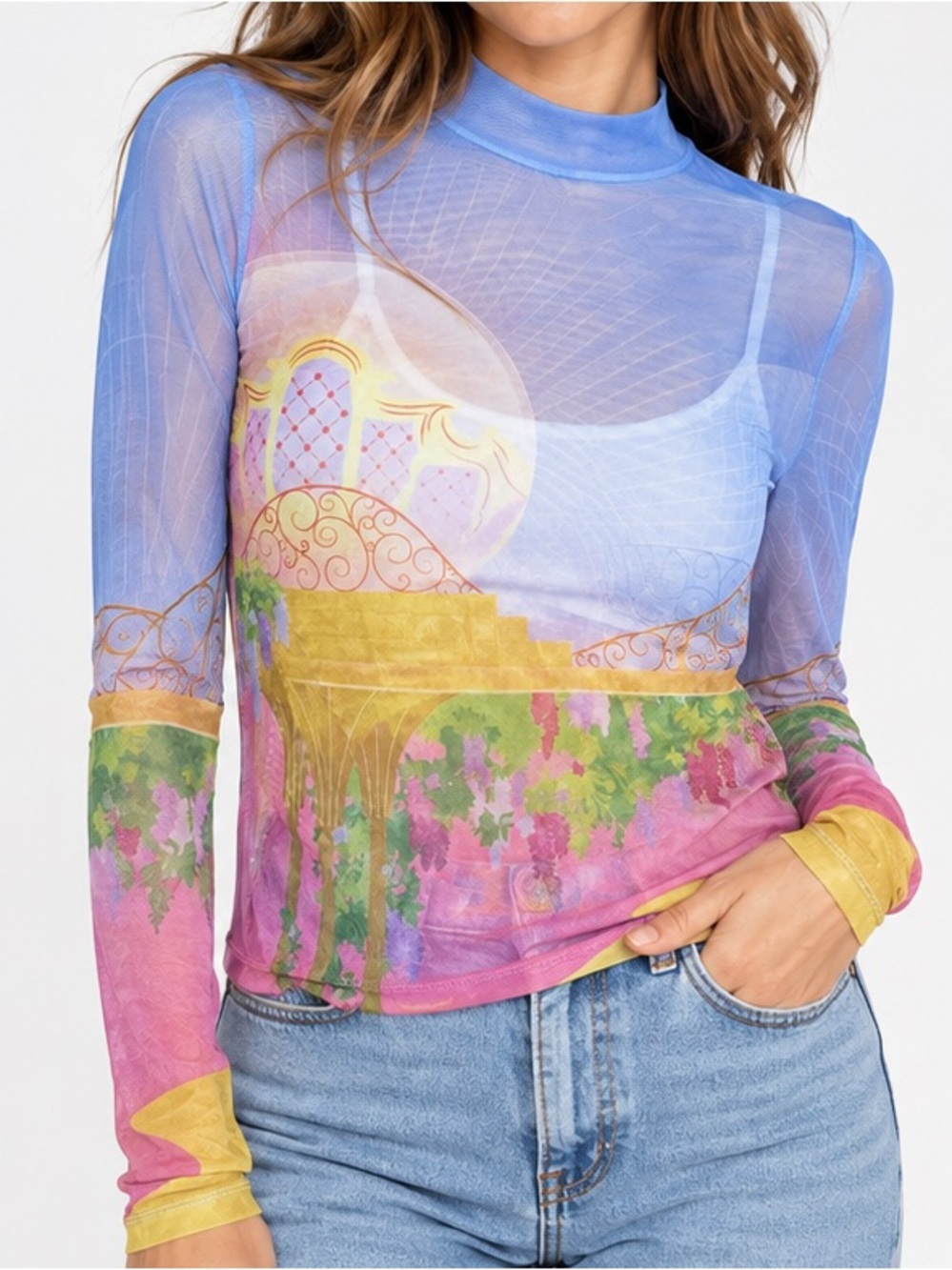 New Wicked ManCandy Graphic Mesh Long Sleeve Top Size G (Large) NWT